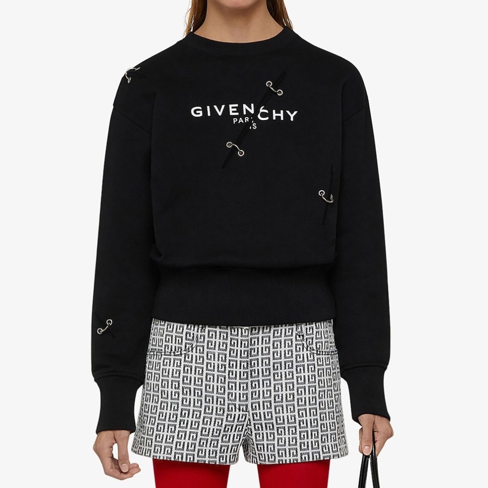 Givenchy Logo Sweatshirt Metal Rings Eyelet Ripped Effect Sweatshirt